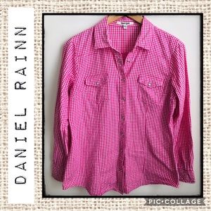 Daniel Rainn Deep Pink Checked Pearl Snap Button Down Size M